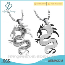 2016 Lucky jewelry 316L stainless steel dragon shape silver color couple necklace